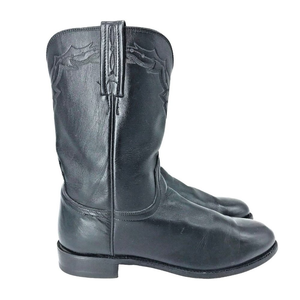 LUCCHESE Kennedy Mens 10B Black Buffalo Leather Handmade Roper Boots USA